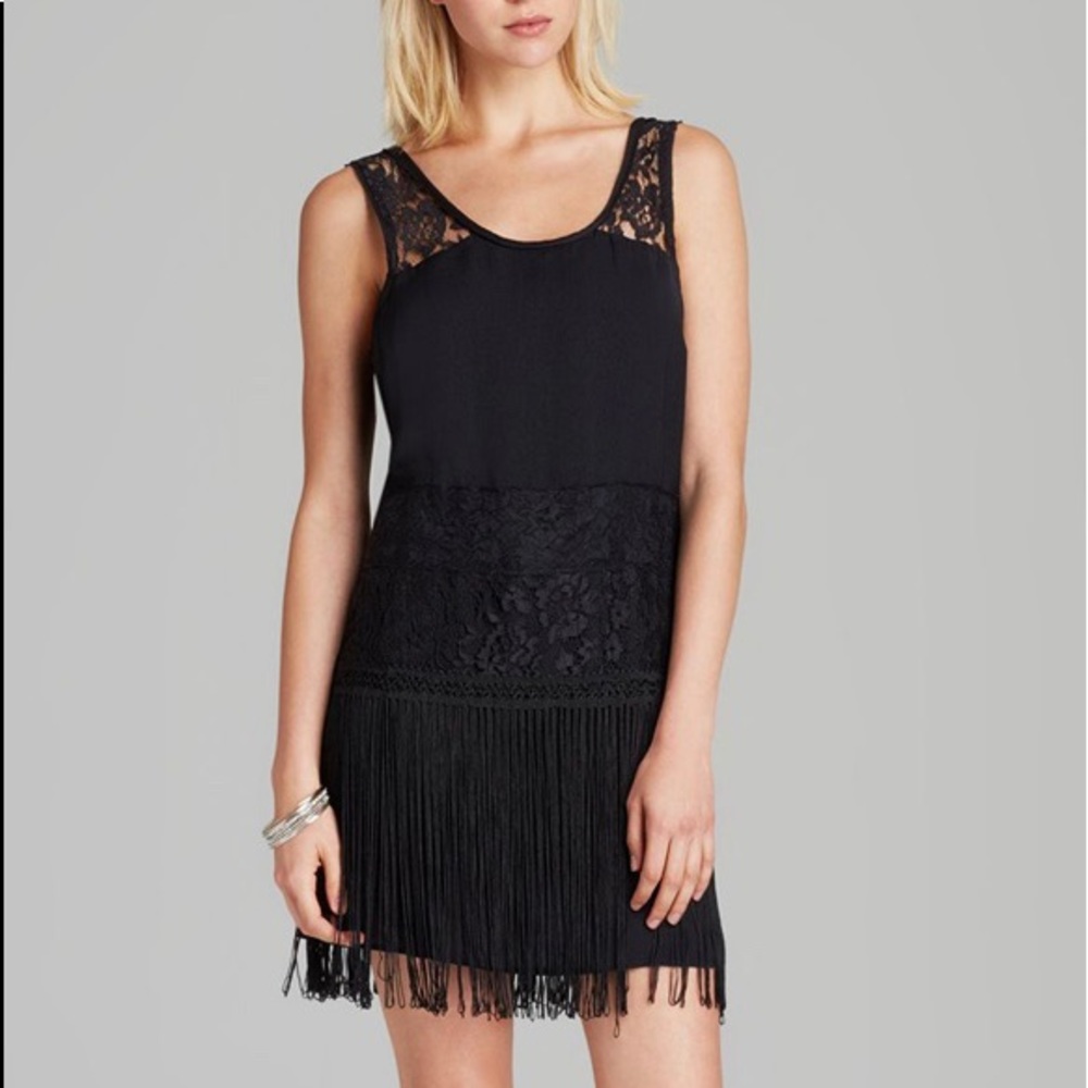 Free People Charleston Black Fringe Dress Sz 8